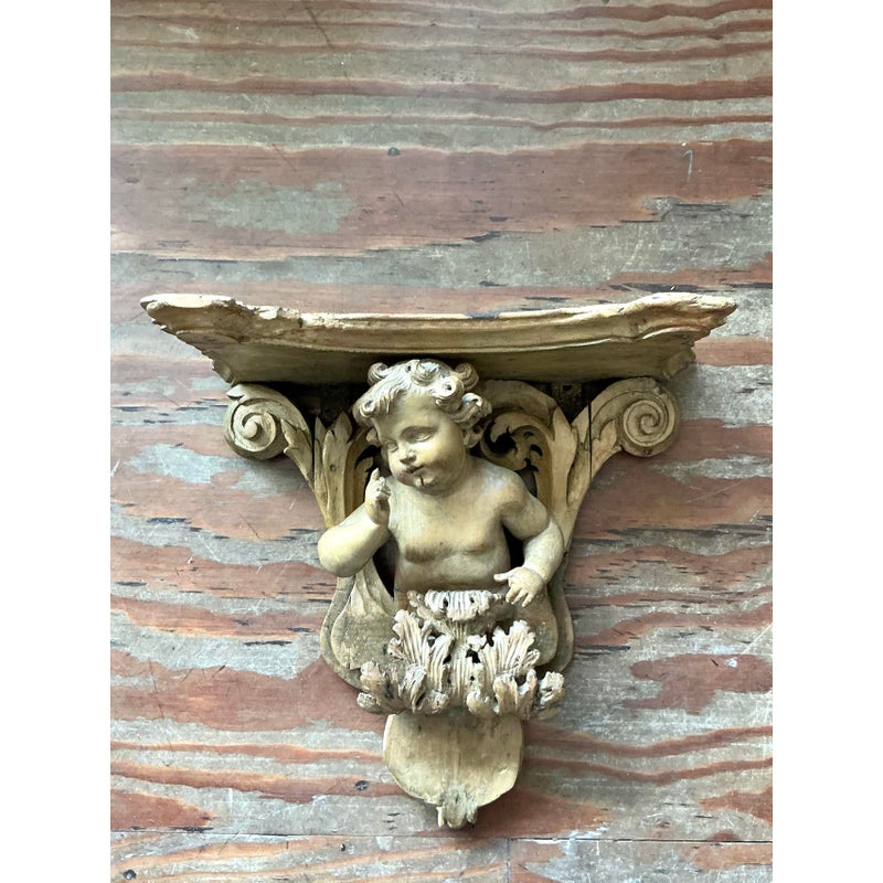 Vintage Regency Hand Carved Putti Bracket - Top view