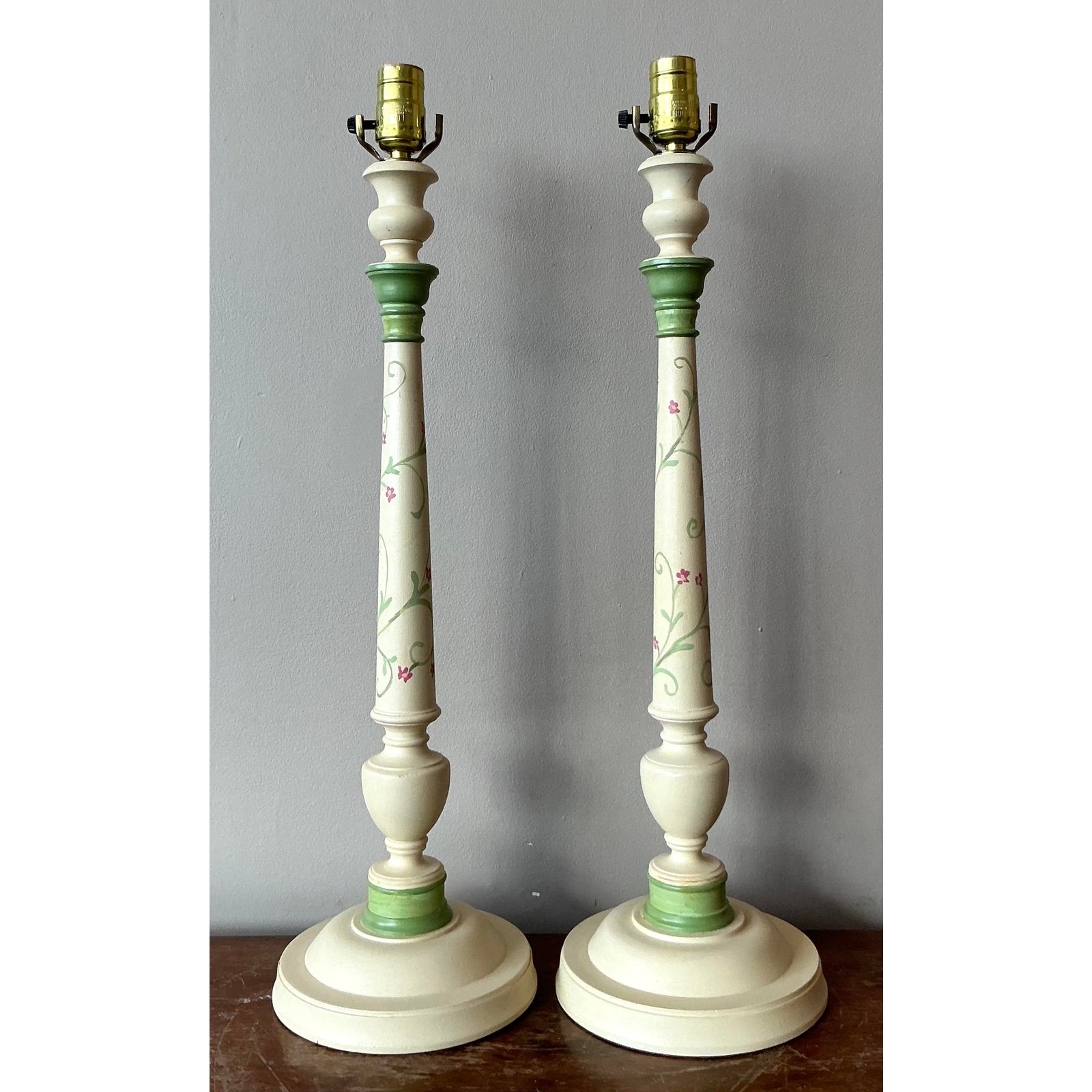 Vintage Regency Hand Painted Candlestick Lamps - A Pair - Top view