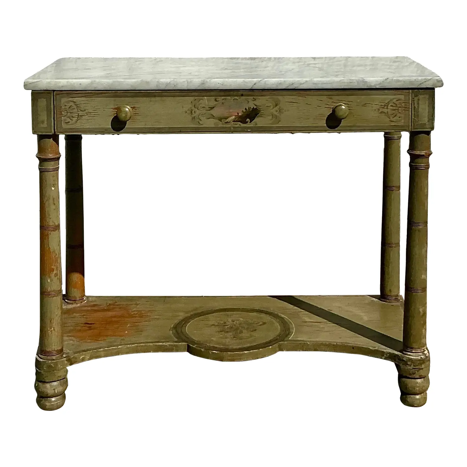 Vintage Regency Hand Painted Crest Stone Top Table