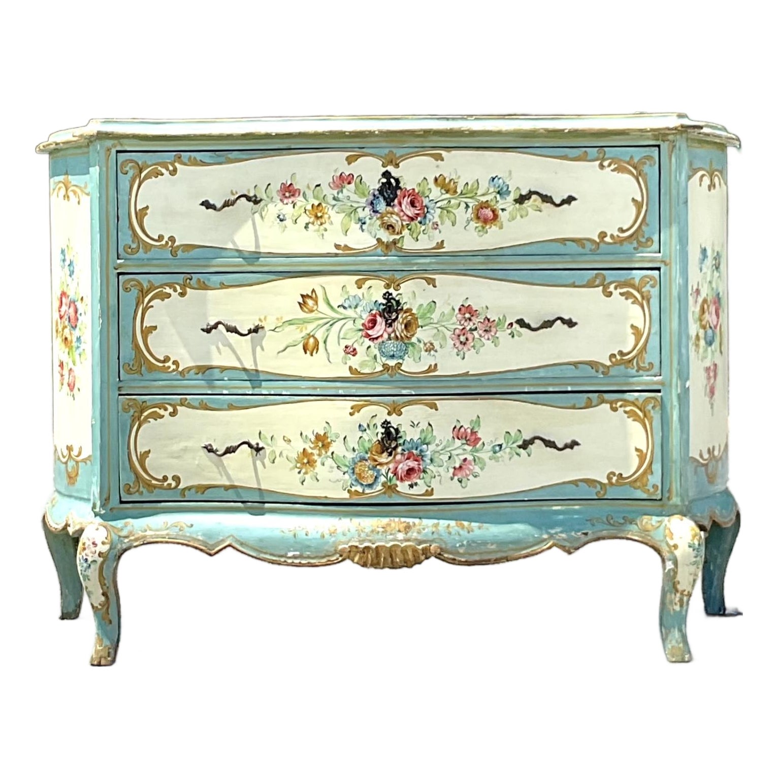 Vintage Regency Hand Painted Floral Chest of Drawers - Detail view