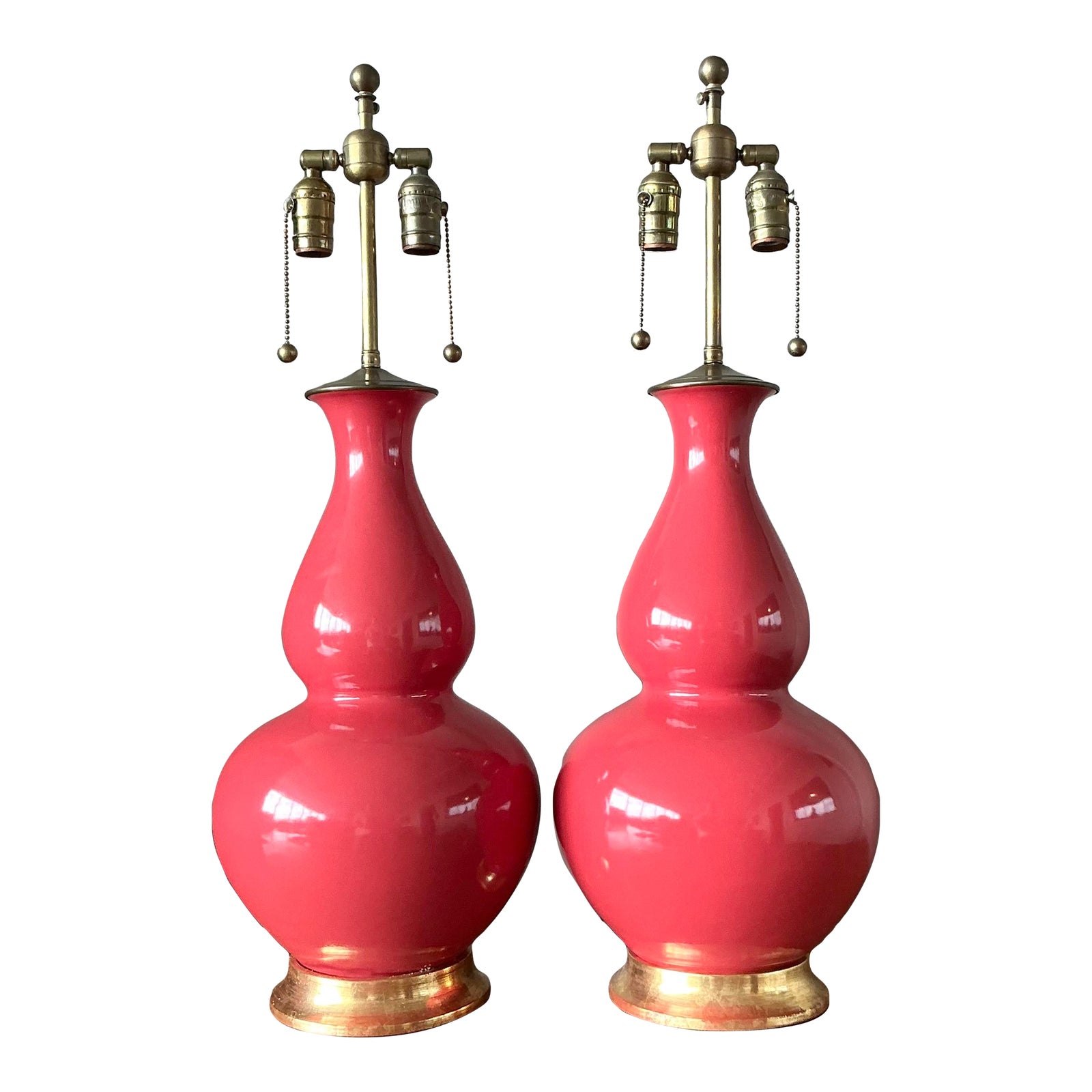 Vintage Regency Hand Thrown Christopher Spitzmiller Gourd Lamps - A Pair - Detail view