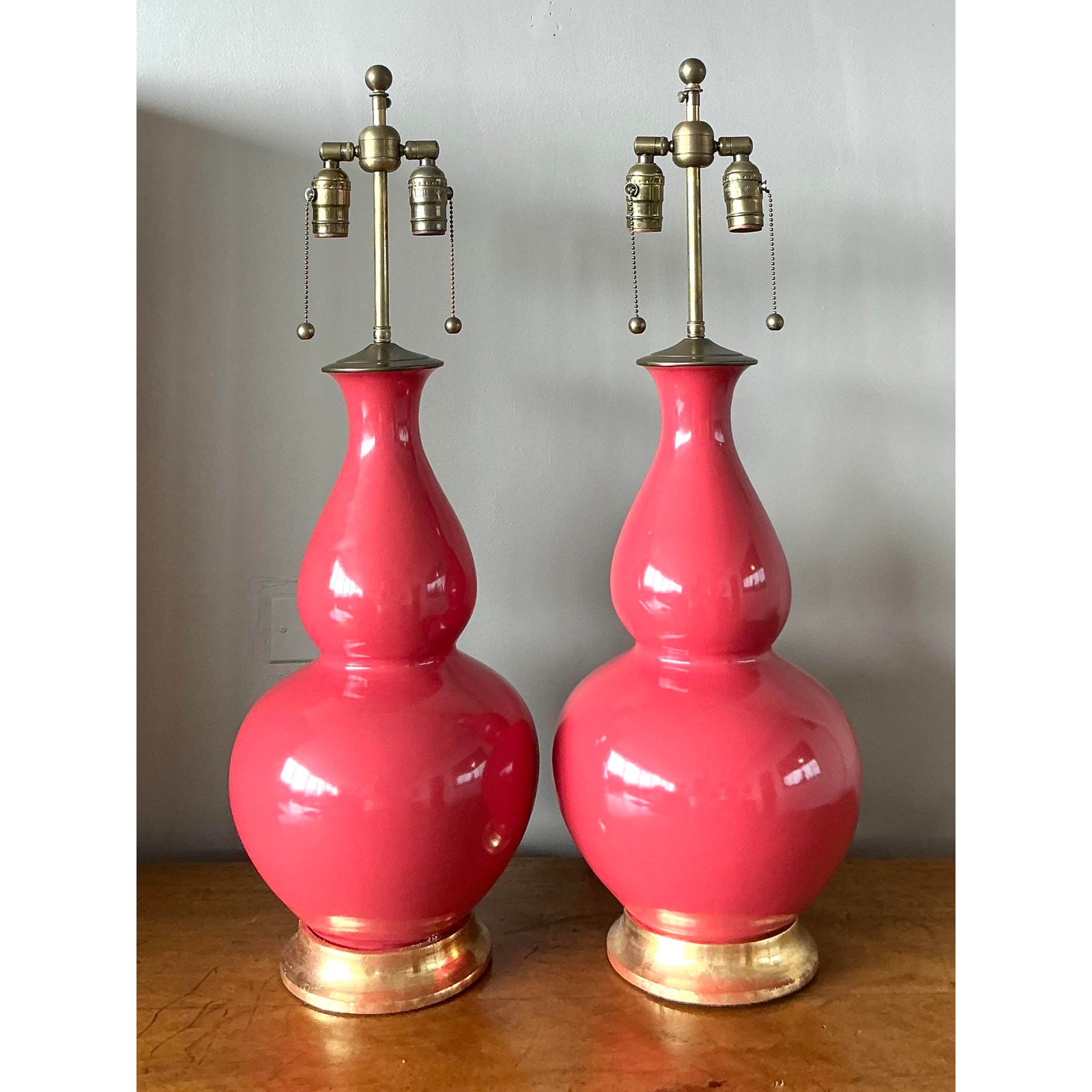 Vintage Regency Hand Thrown Christopher Spitzmiller Gourd Lamps - A Pair - Side view