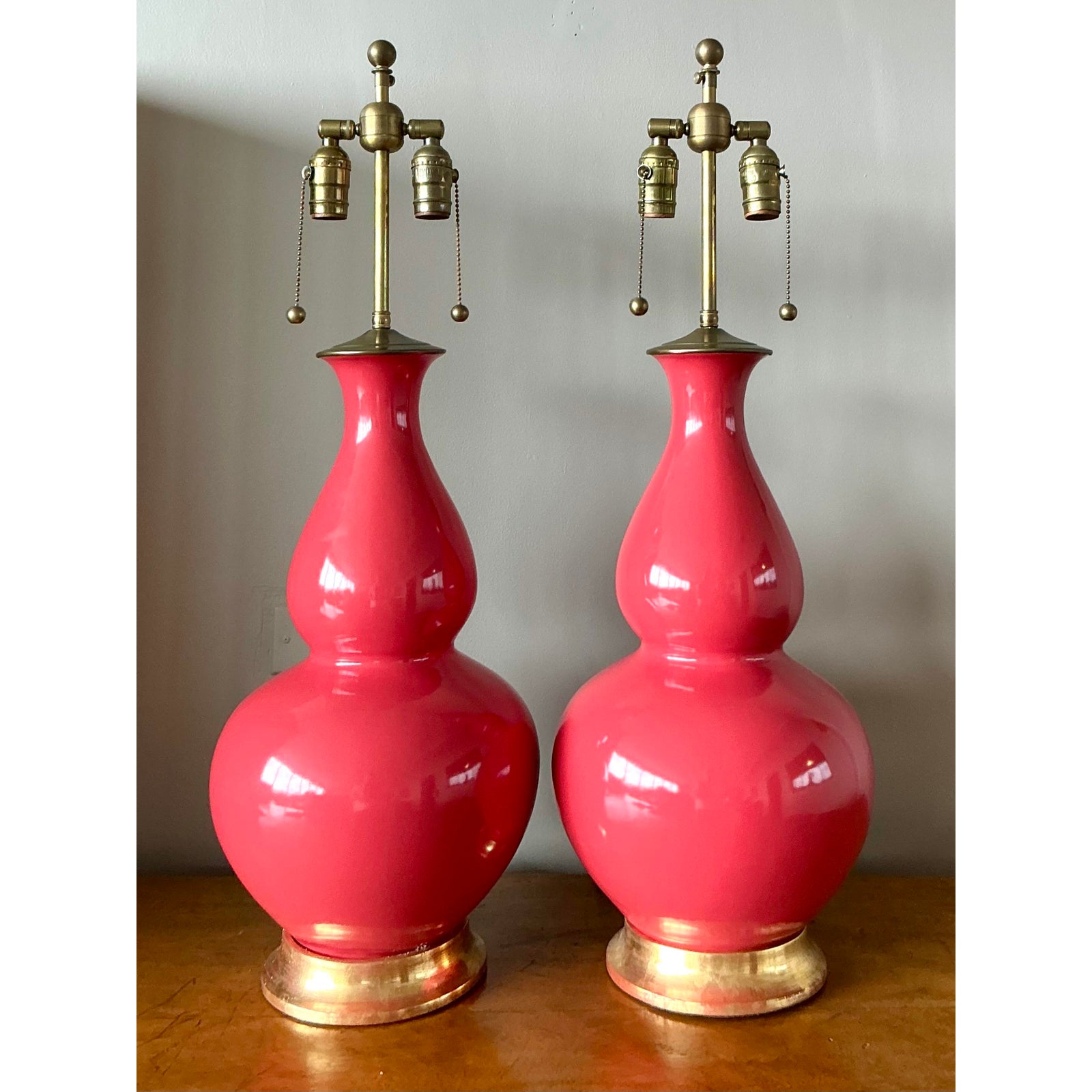 Vintage Regency Hand Thrown Christopher Spitzmiller Gourd Lamps - A Pair - Back view