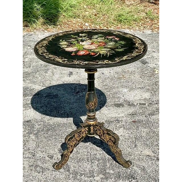 Vintage Regency Inlay Mother of Pearl Side Table - Side view