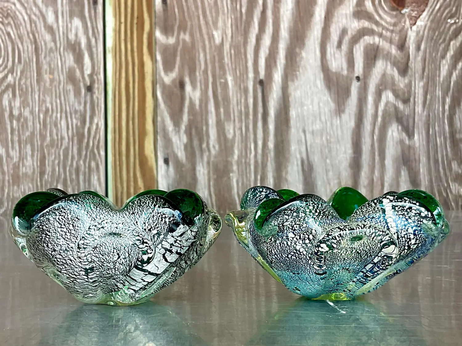 Vintage Regency Italian Glass Bowls After Murano- Set of 2 - Top view