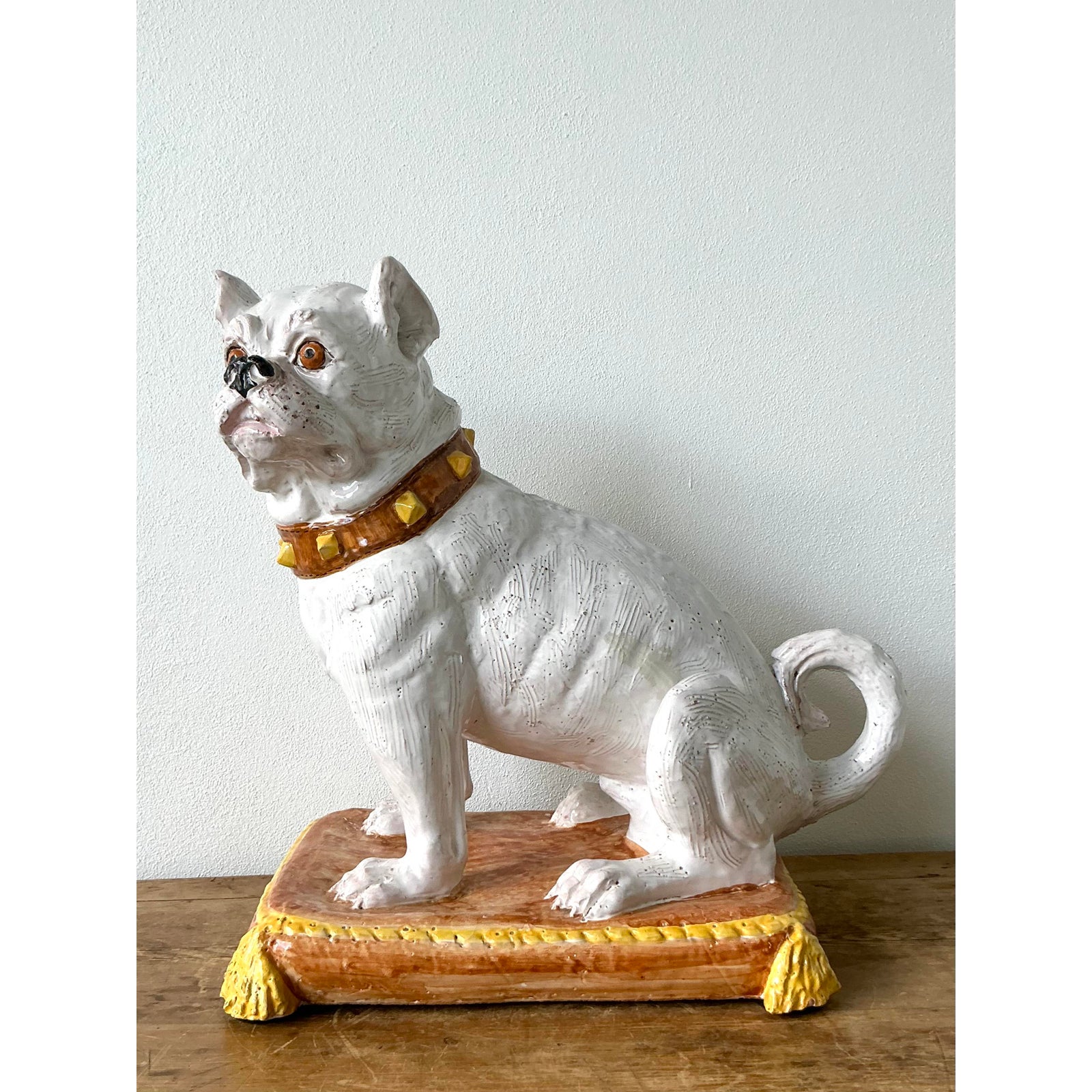 Vintage Regency Italian Glazed Ceramic Dog - Top view