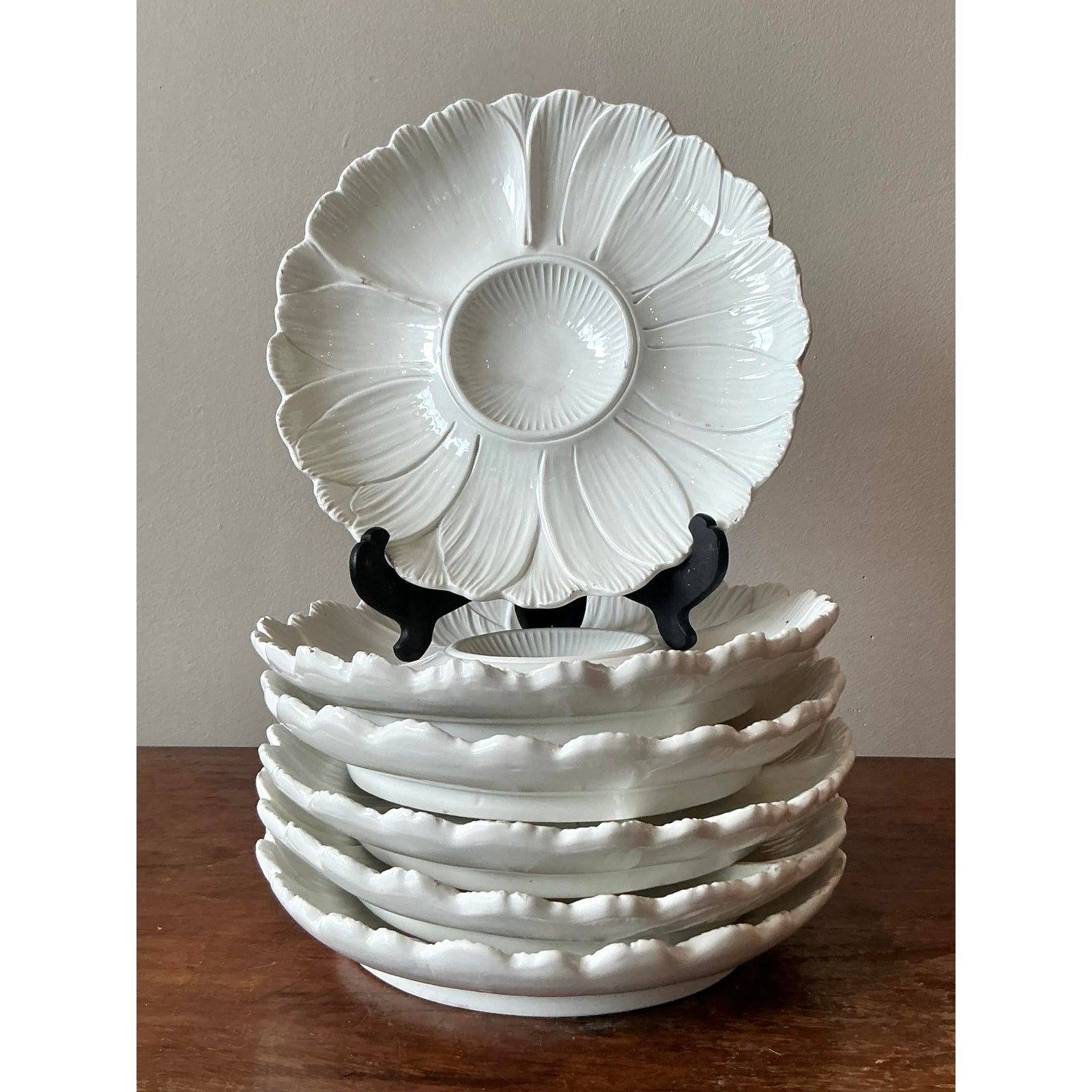 Vintage Regency Italian Glazed Ceramic Luncheon Plates - Set of 6 - Top view