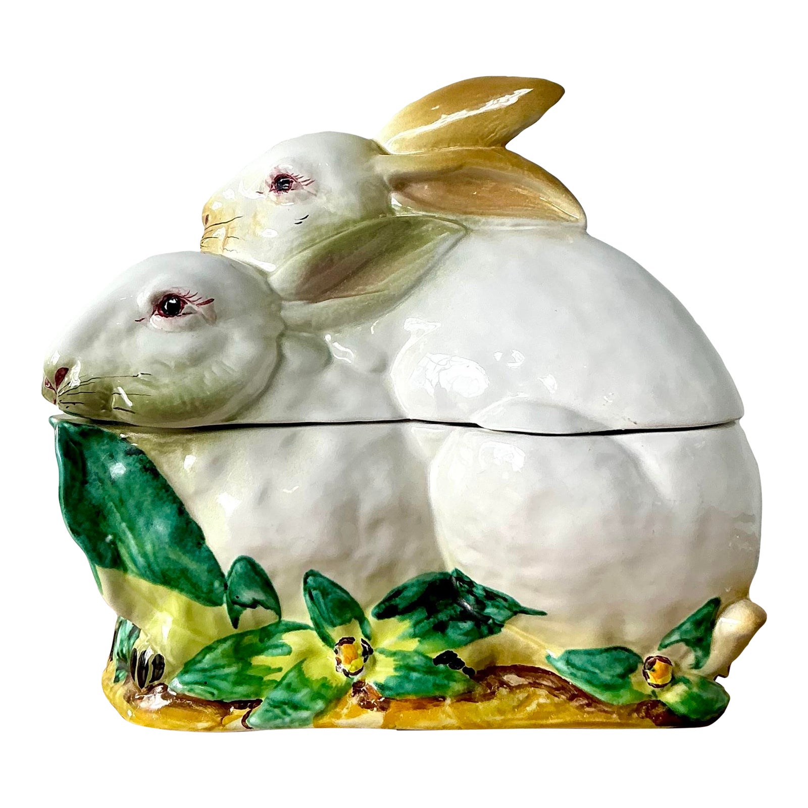 Vintage Regency Italian Glazed Ceramic Rabbit Lidded Casserole