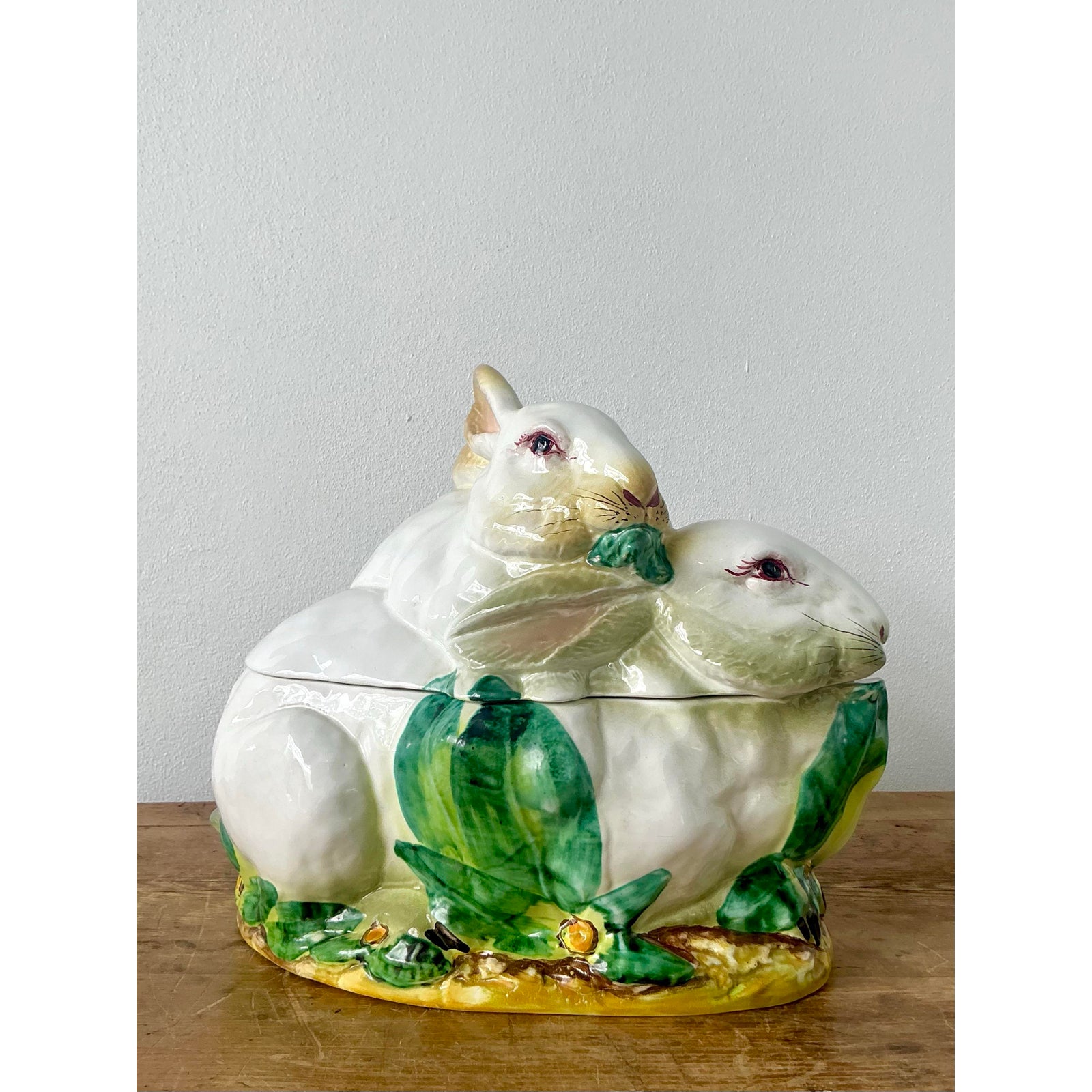 Vintage Regency Italian Glazed Ceramic Rabbit Lidded Casserole - Back view