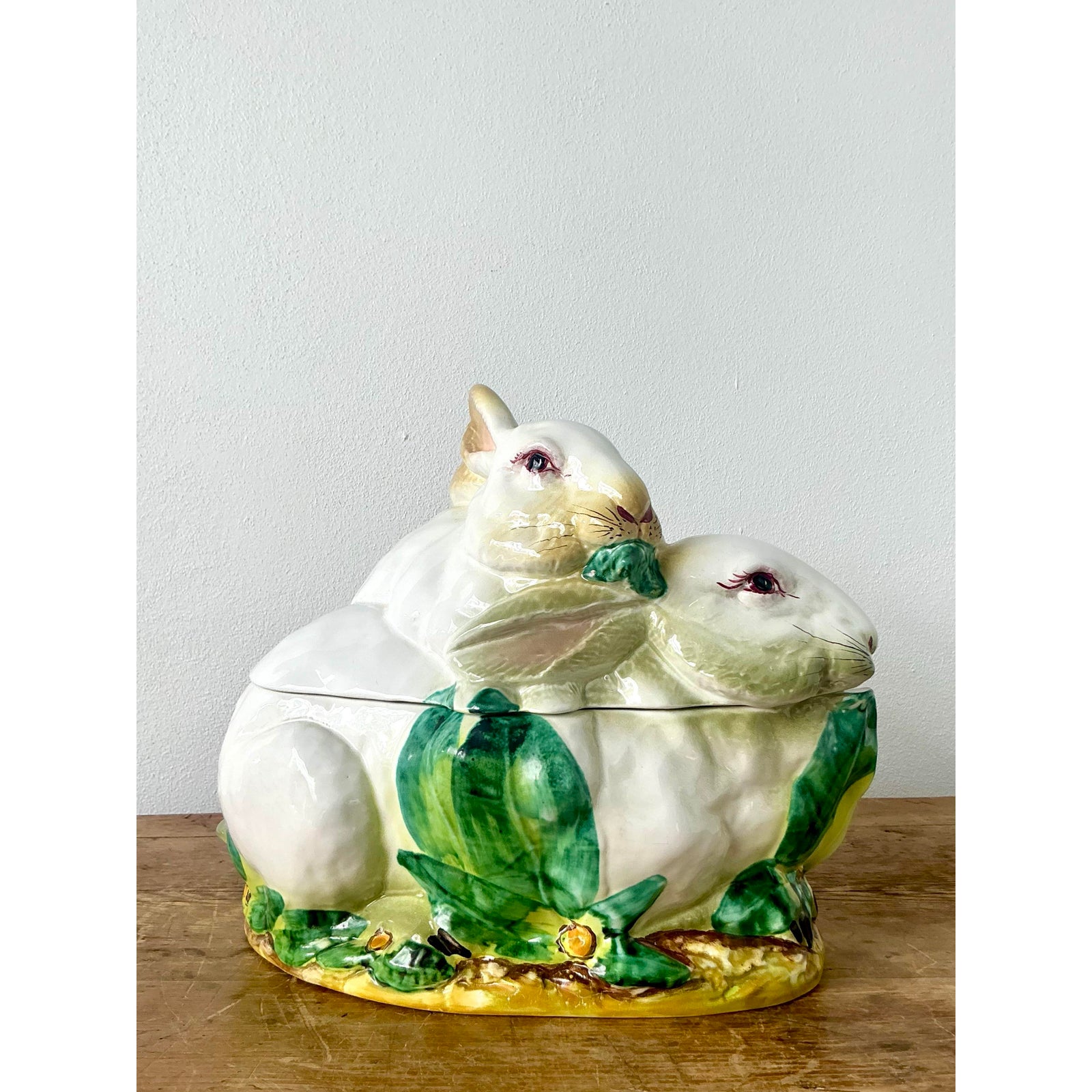 Vintage Regency Italian Glazed Ceramic Rabbit Lidded Casserole - Top view