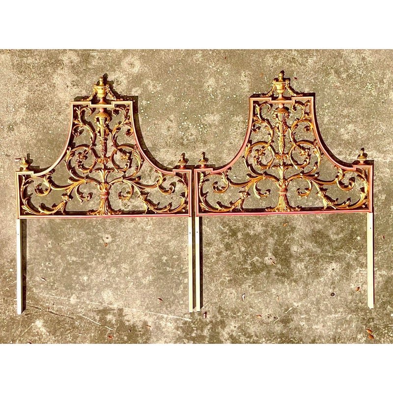 Vintage Regency Italian Palladio Gilt Twin Metal Headboards. - a Pair - Back view