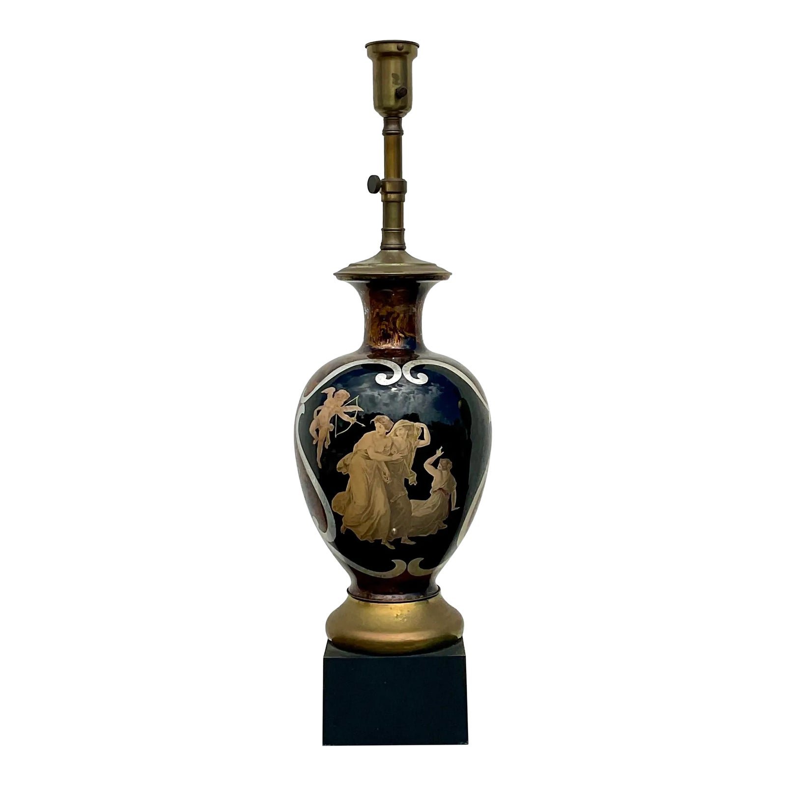 Vintage Regency Italian Reverse Painted Glass Lamp After Fornasetti