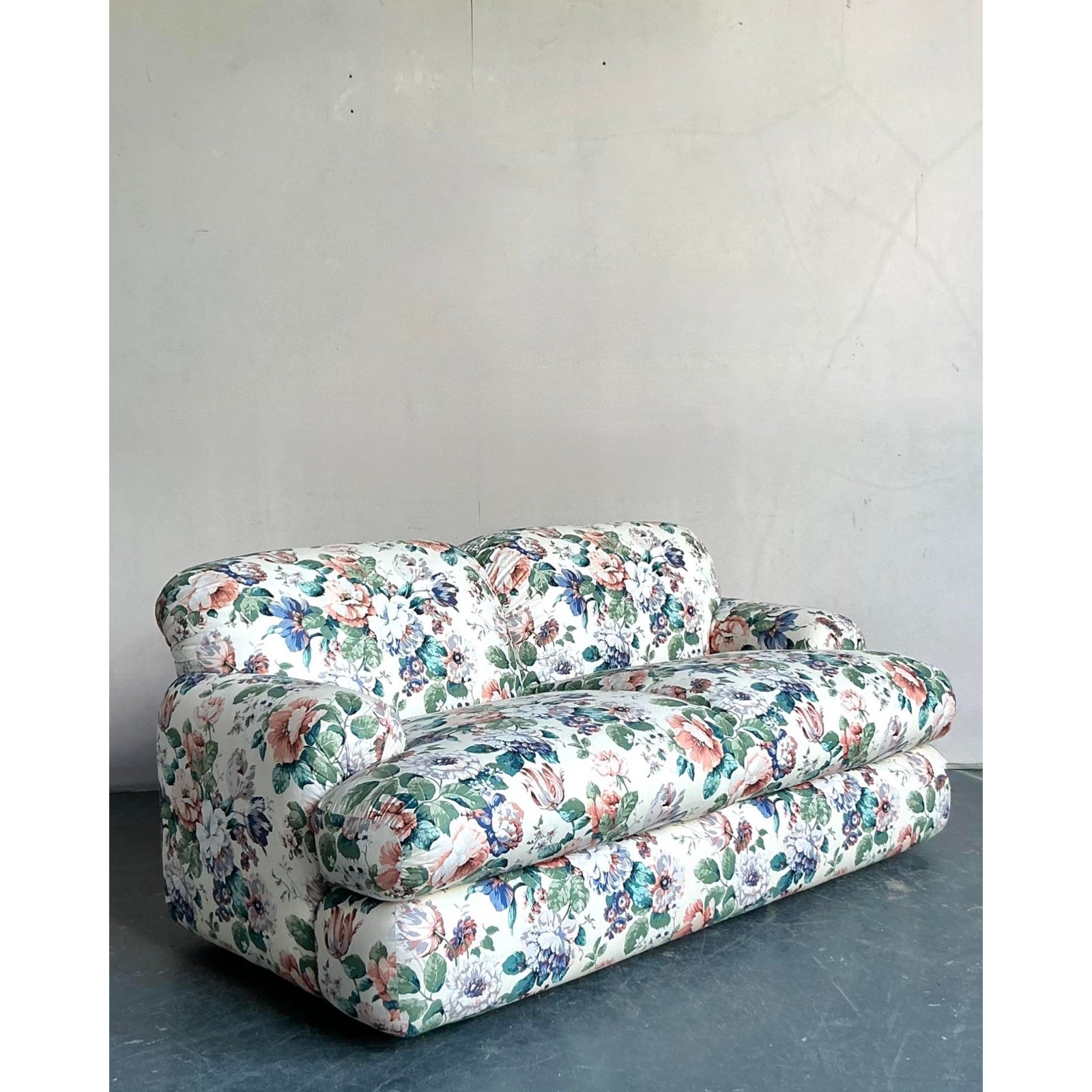 Vintage Regency Judith Norman Printed Floral Loveseat - Back view