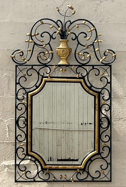 Vintage Regency Labarge Iron and Gilt Mirror - Top view
