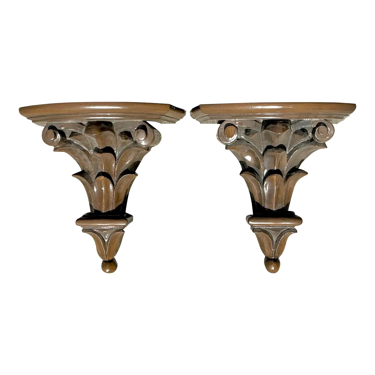 Vintage Regency Lacquered Laurel Leaf Brackets - A Pair