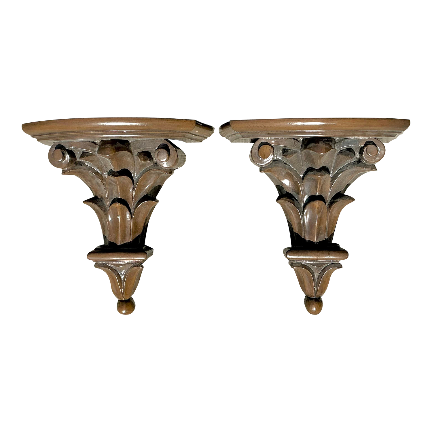 Vintage Regency Lacquered Laurel Leaf Brackets - A Pair - Detail view