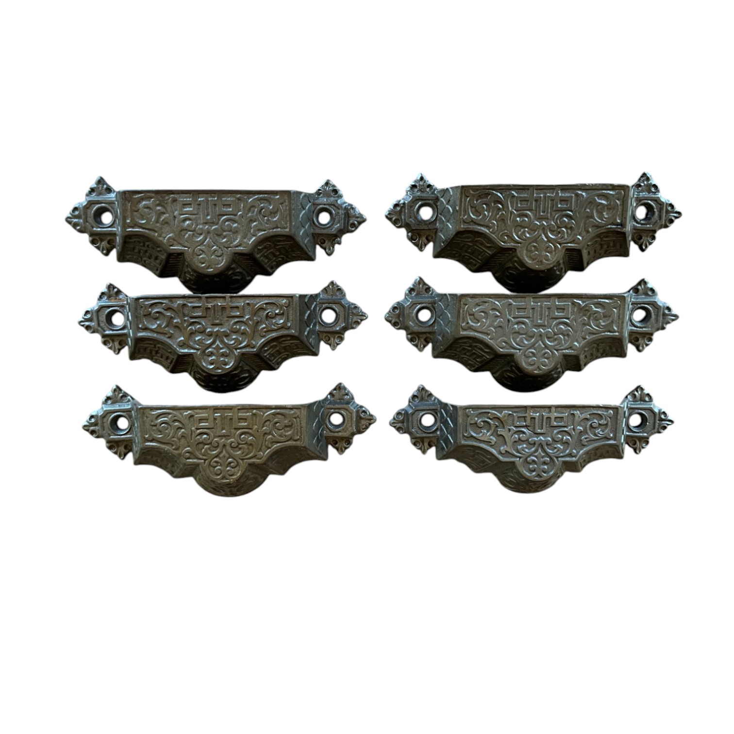 Vintage Regency Large Cast Iron Drawer Pull - Set of 6 - Detail view