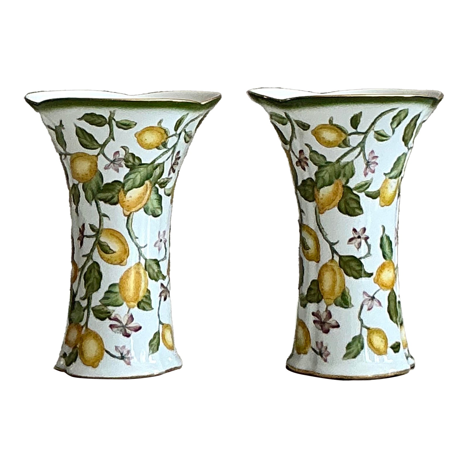 Vintage Regency Lemon Branch Cache Pots - A Pair - Detail view