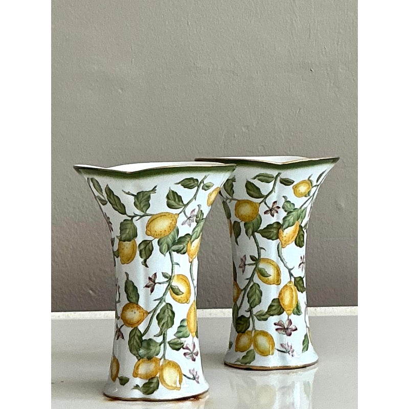 Vintage Regency Lemon Branch Cache Pots - A Pair - Top view