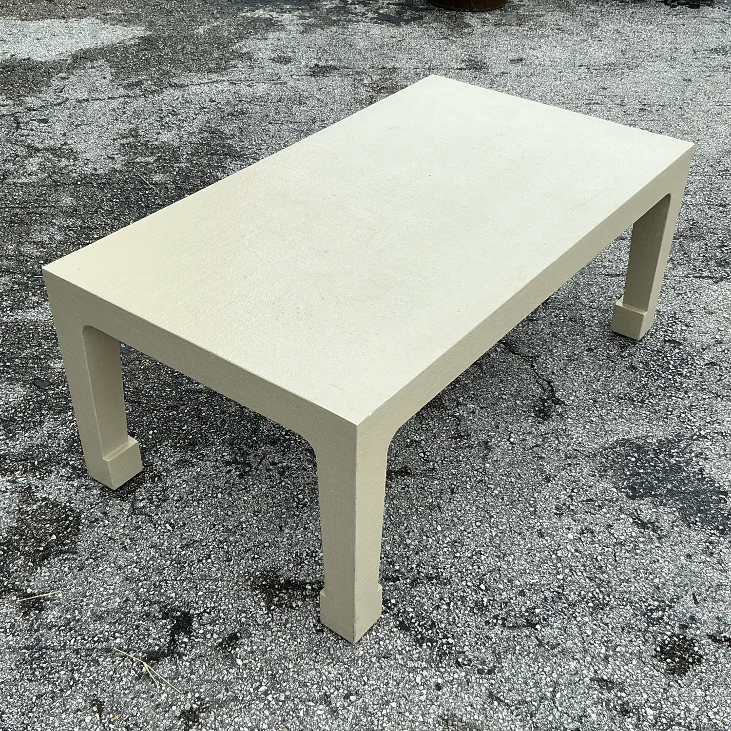 Vintage Regency Linen Wrapped Coffee Table After Harrison Van Horn - Side view
