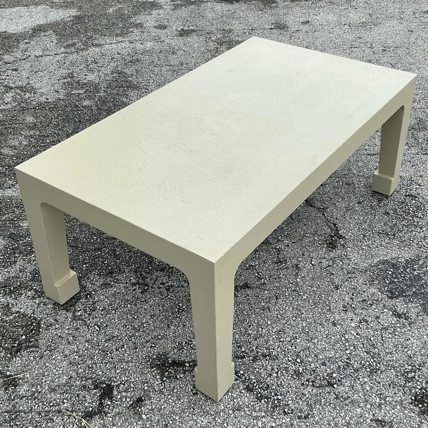 Vintage Regency Linen Wrapped Coffee Table After Harrison Van Horn - Top view