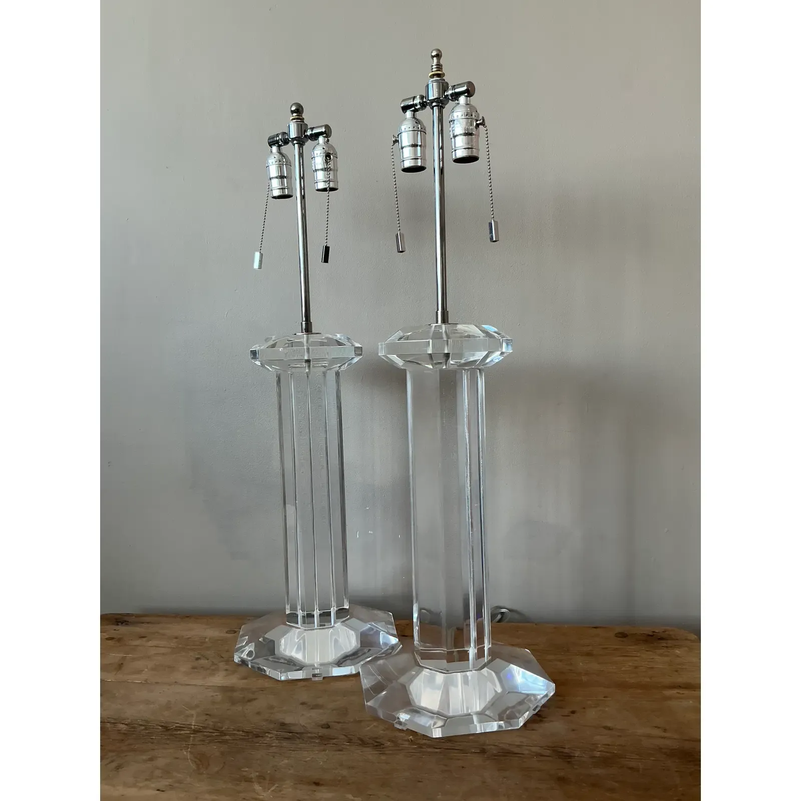 Vintage Regency Lucite Column Lamps - A Pair - Back view