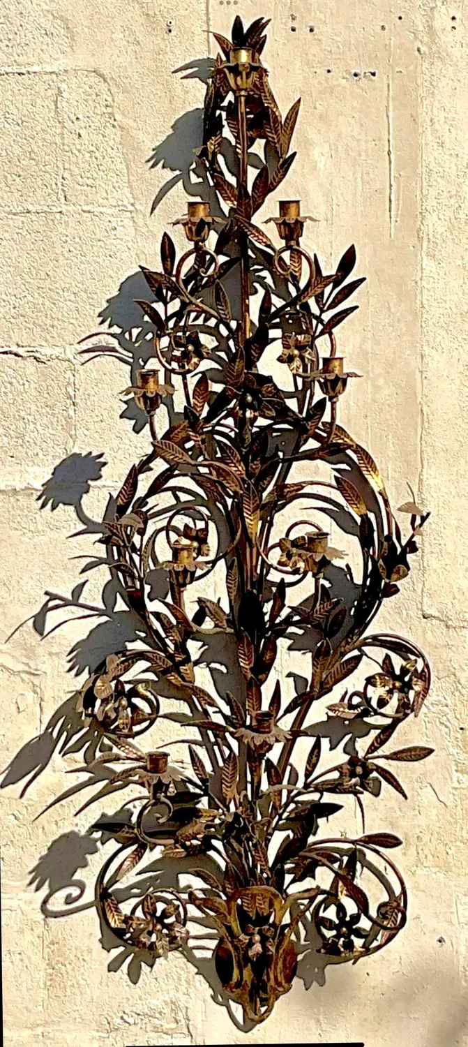 Vintage Regency Maitland Smith Gilt Wall Candle Sconce - Detail view