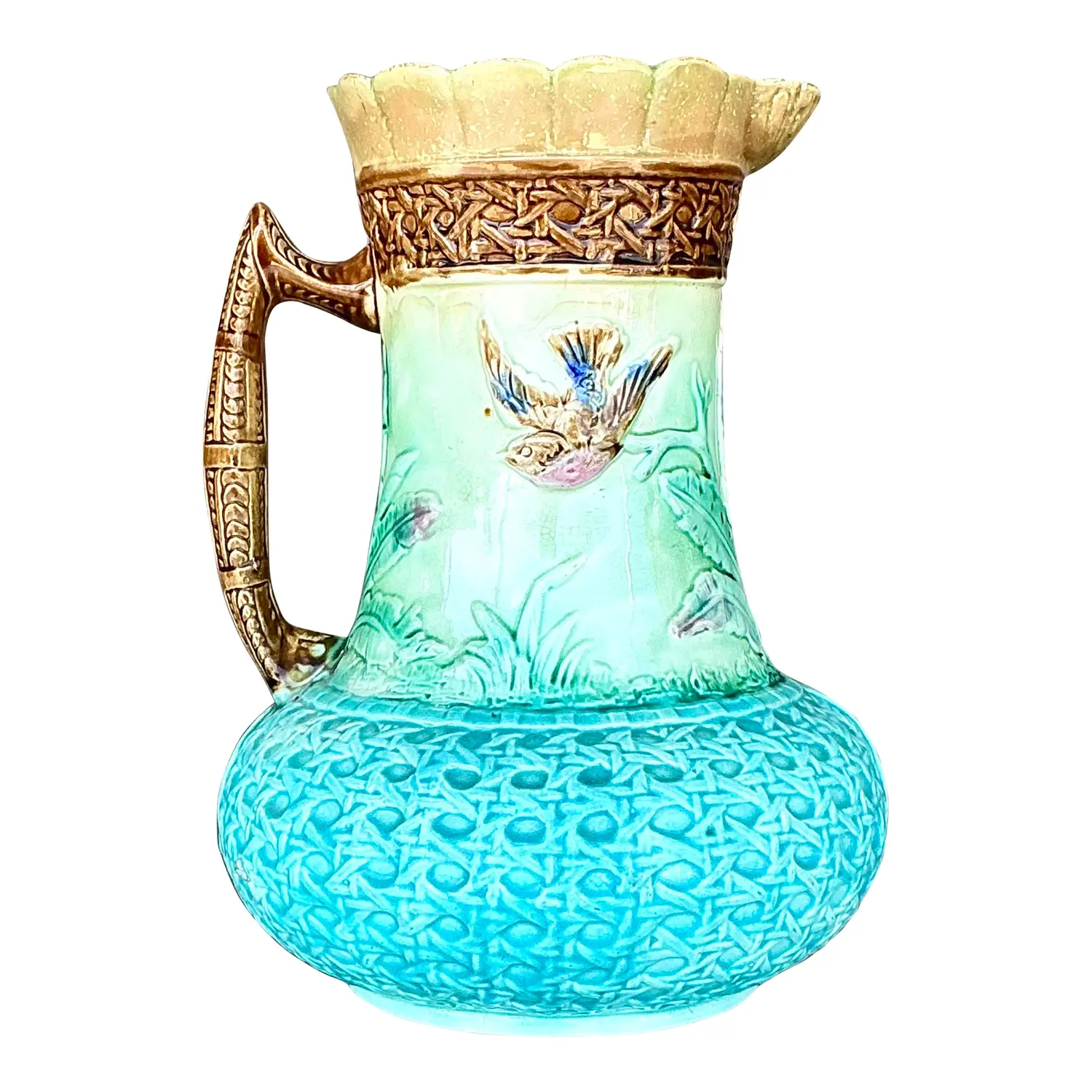 Vintage Regency Majolica Birds Vase Pitcher