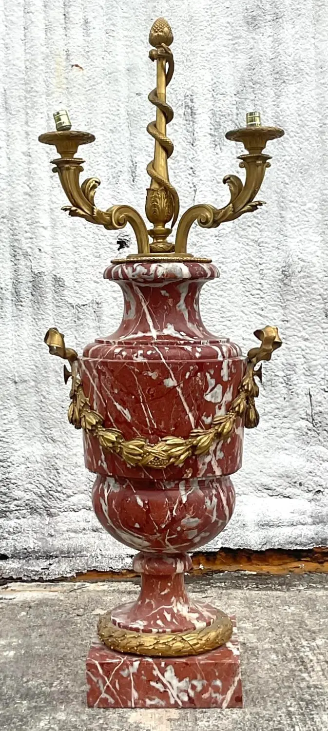 Vintage Regency Marble Palace Urn Floor Lamp - Side view
