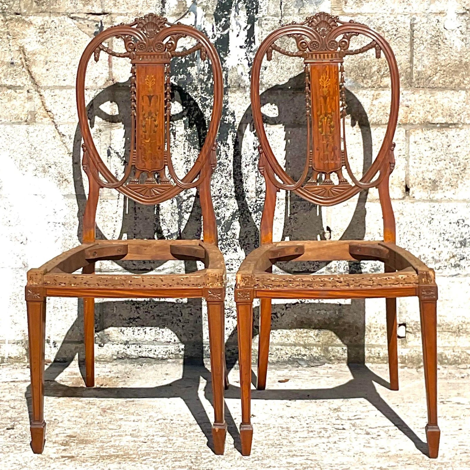 Vintage Regency Marquetry Balloon Back Chairs - a Pair - Side view