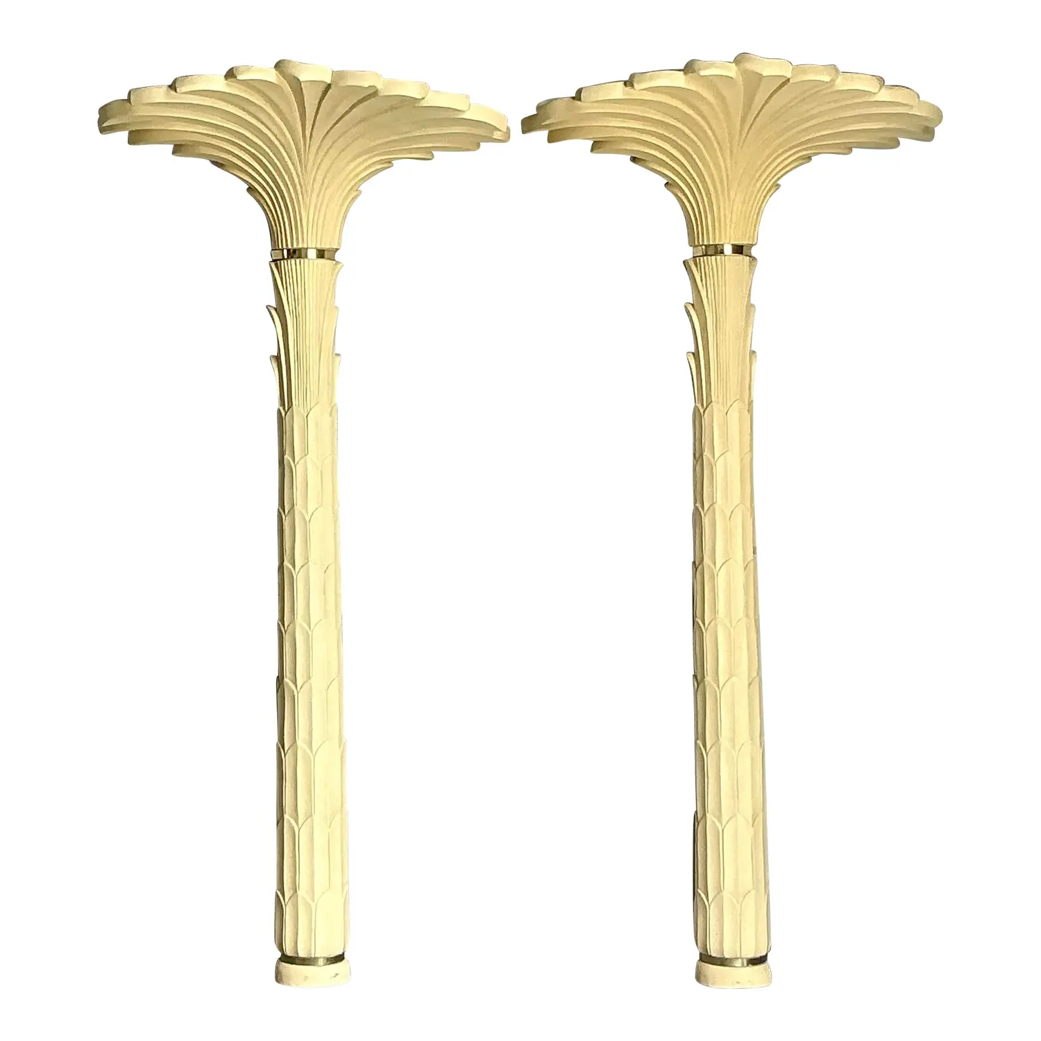 Vintage Regency Molded Resin Palm Torchiere After Serge Roche - Set of 2