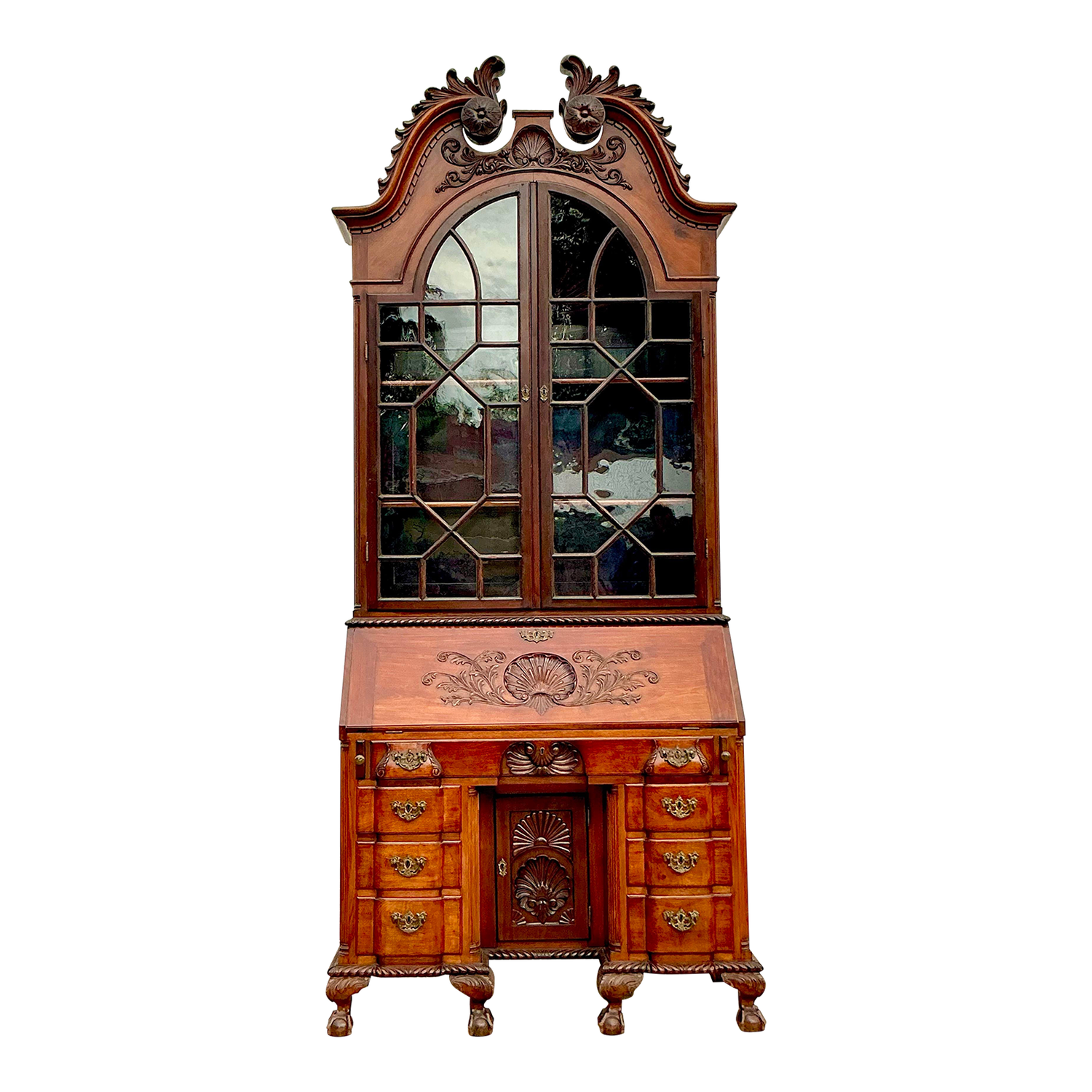 Vintage Regency Monumental Carved Georgian Secretary Desk - Detail view