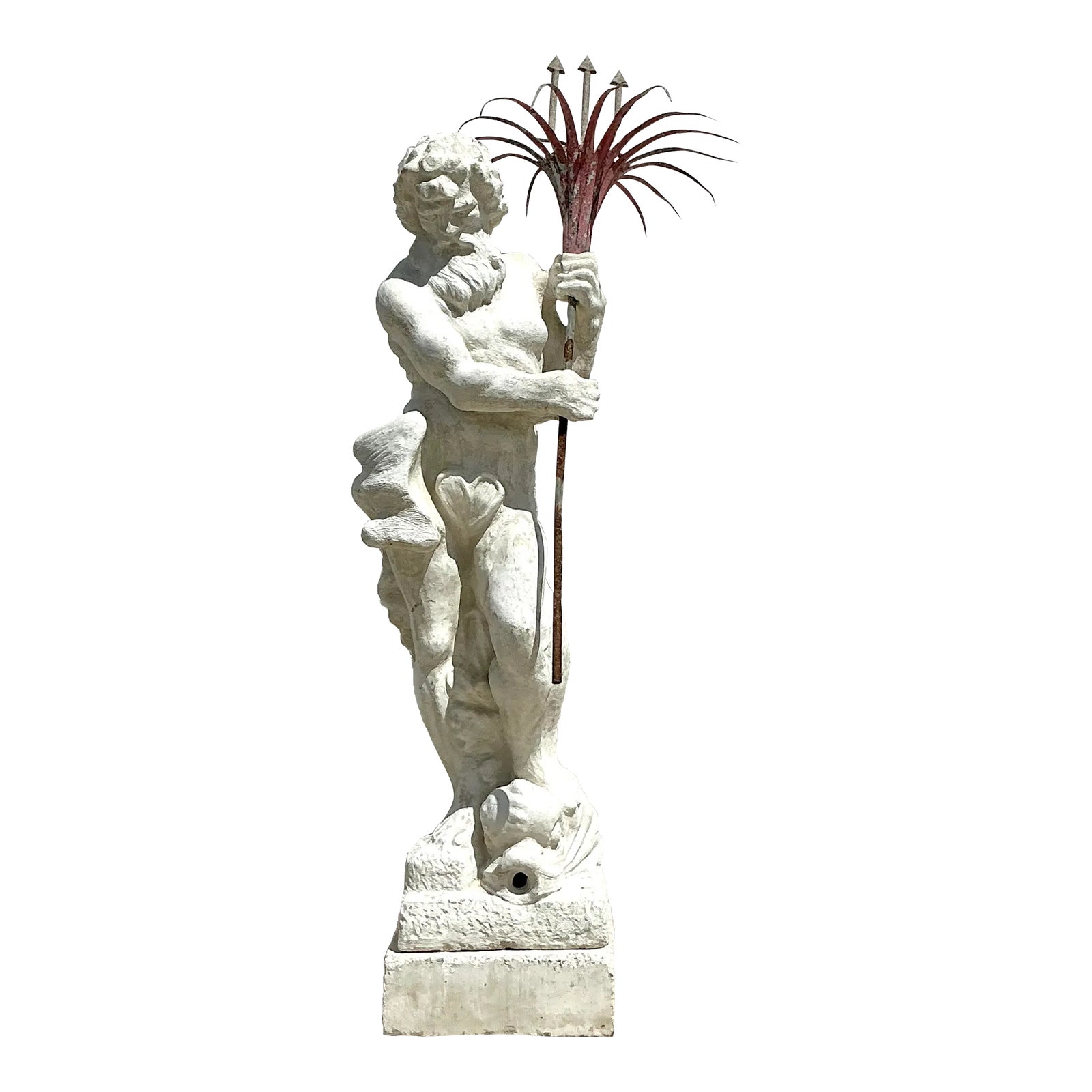 Vintage Regency Monumental Cast Concrete Statue of Neptune - Detail view