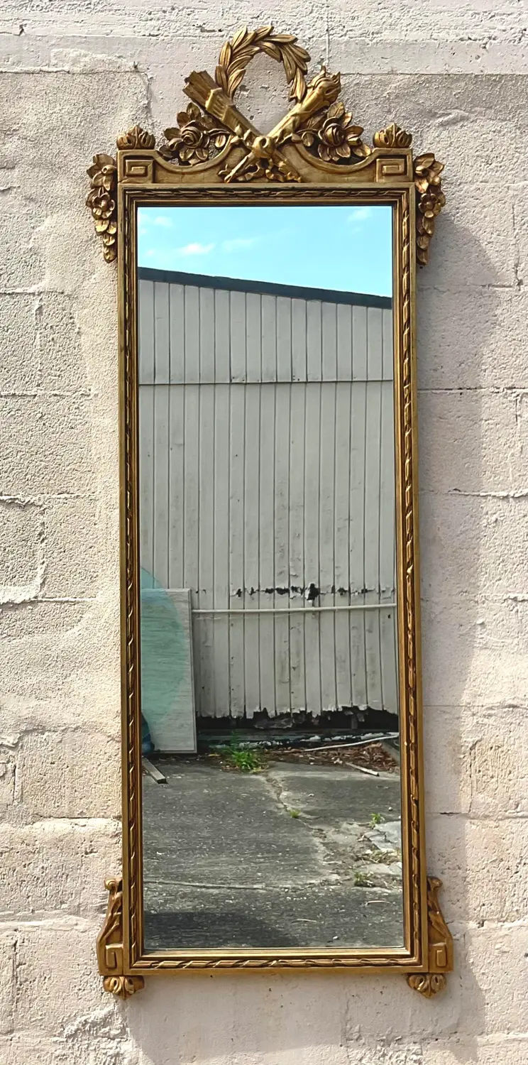 Vintage Regency Monumental Greek Key Gilt Mirror - Top view