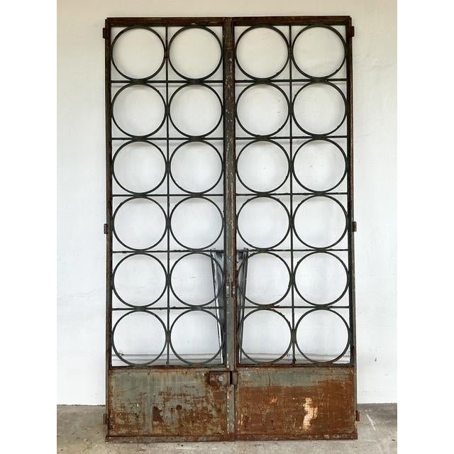 Vintage Regency Monumental Heavily Patinated Iron and Bronze Gates - Set of 2 - Detail view
