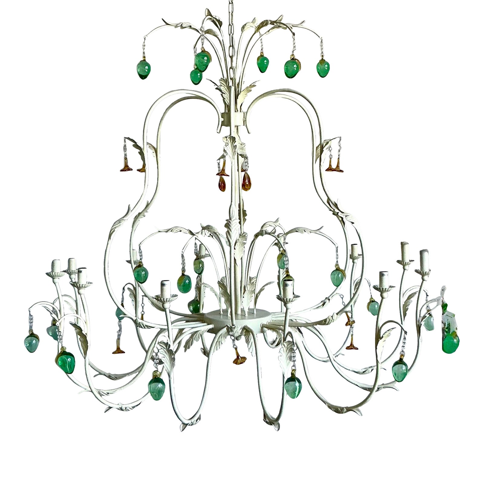 Vintage Regency Monumental Jade Crystal Drop Chandelier - Detail view