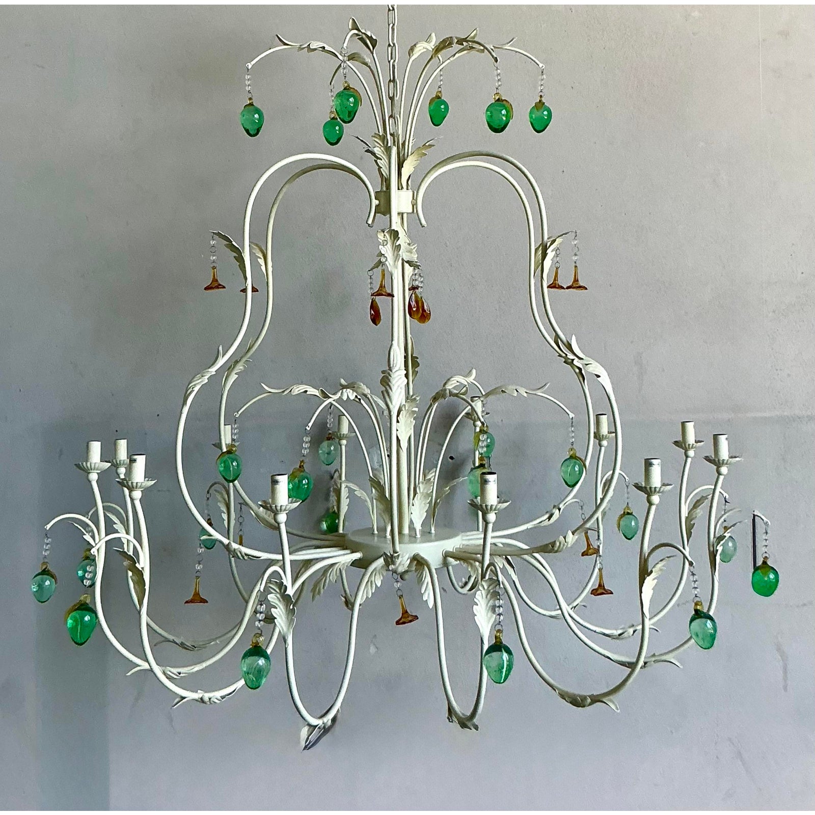 Vintage Regency Monumental Jade Crystal Drop Chandelier - Side view