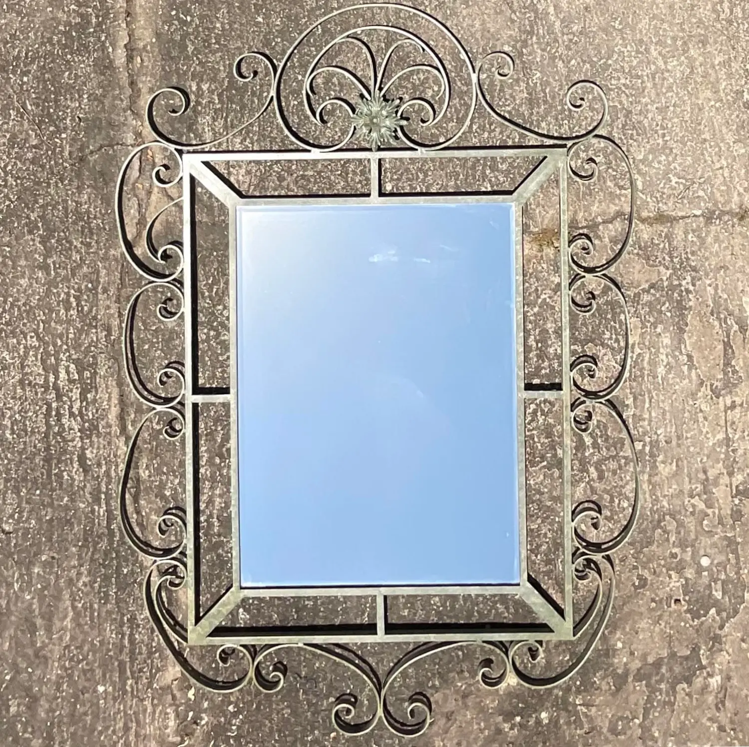 Vintage Regency Monumental Wrought Iron Mirror - Detail view