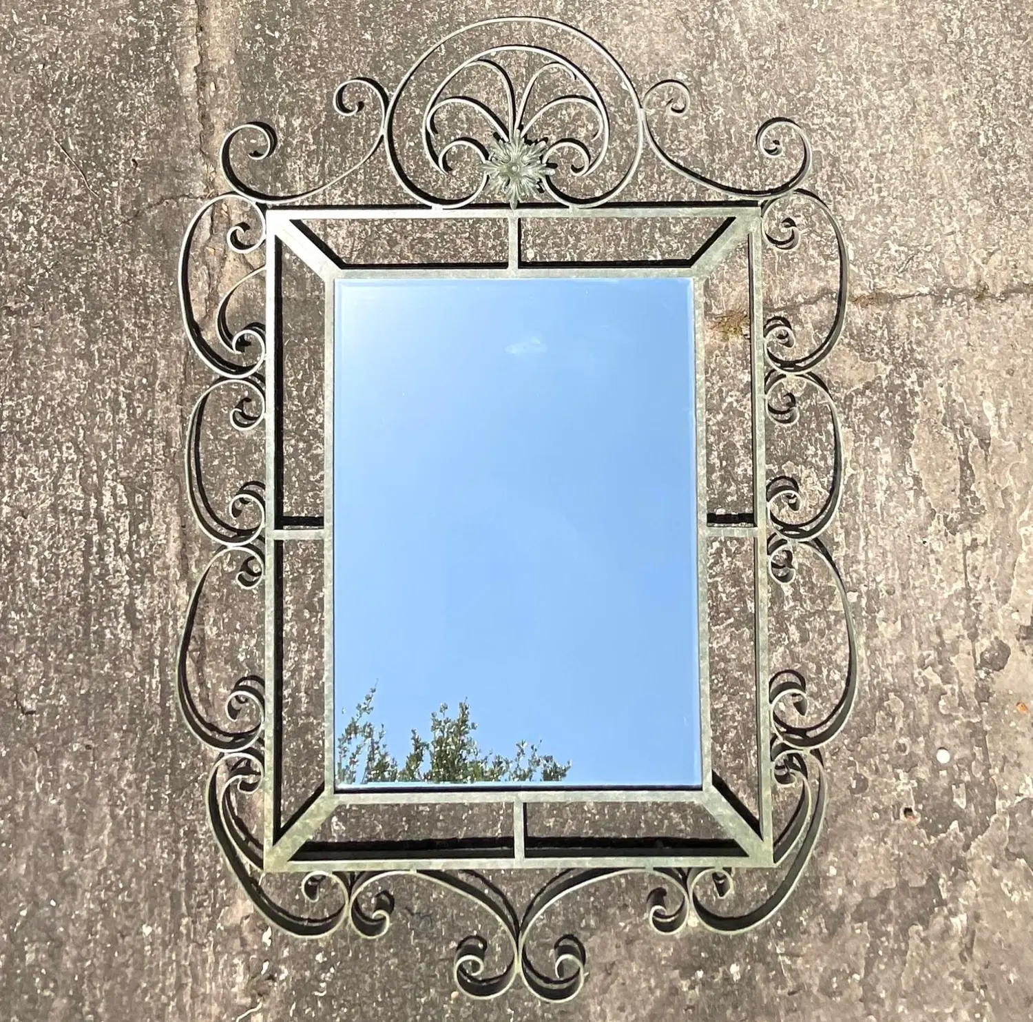 Vintage Regency Monumental Wrought Iron Mirror - Top view