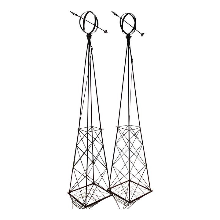 Vintage Regency Monumental Wrought Iron Sundials - a Pair