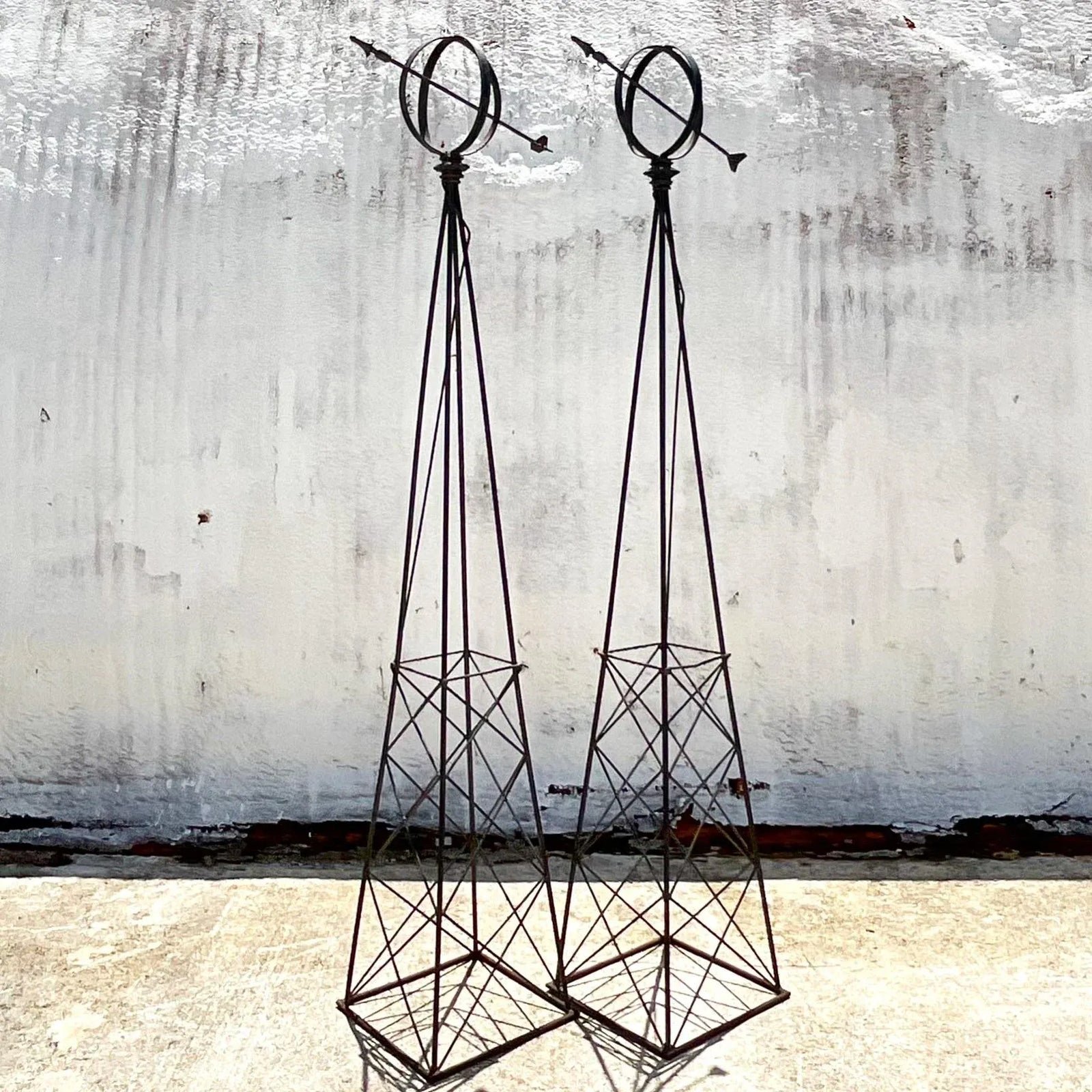 Vintage Regency Monumental Wrought Iron Sundials - a Pair - Side view