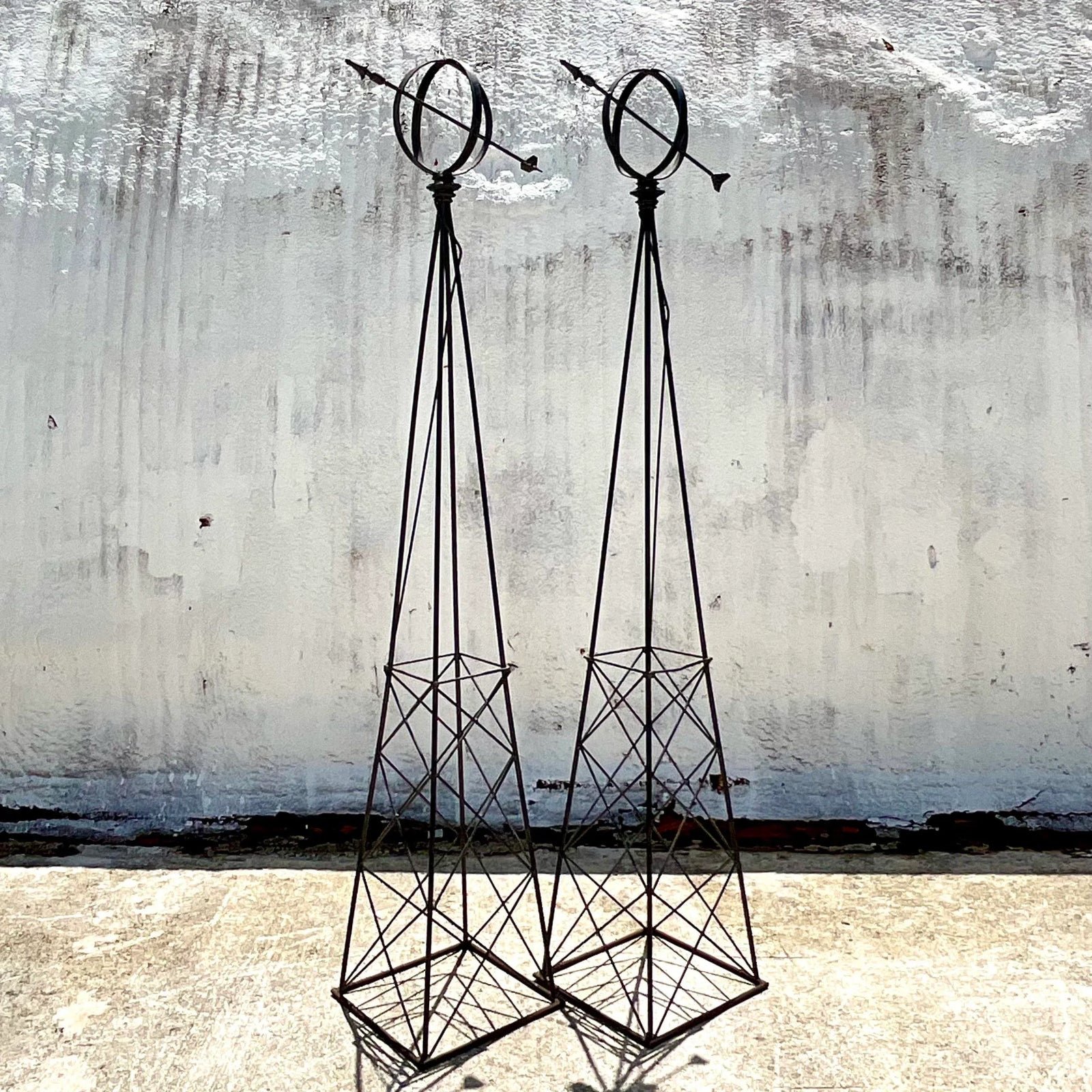 Vintage Regency Monumental Wrought Iron Sundials - a Pair - Top view