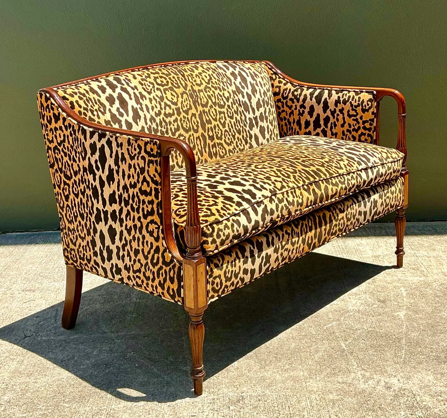 Vintage Regency Napoleon 111 Leopard Velvet Settee - Top view