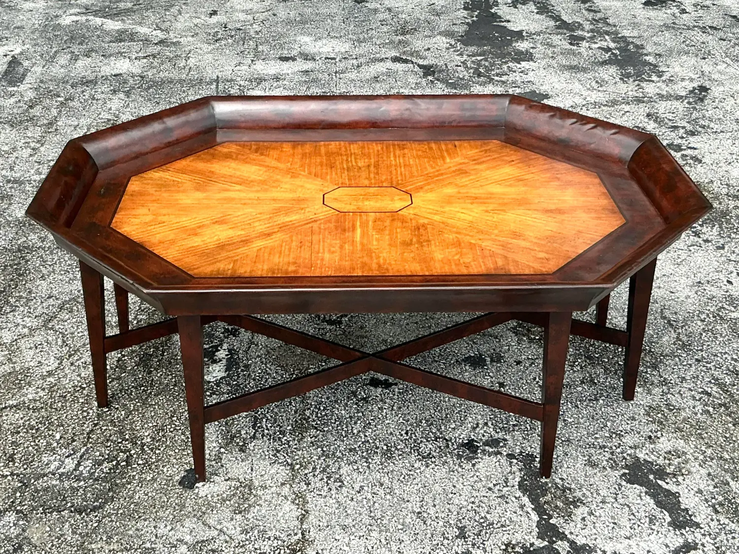 Vintage Regency Octagonal Inlaid Coffee Table - Detail view