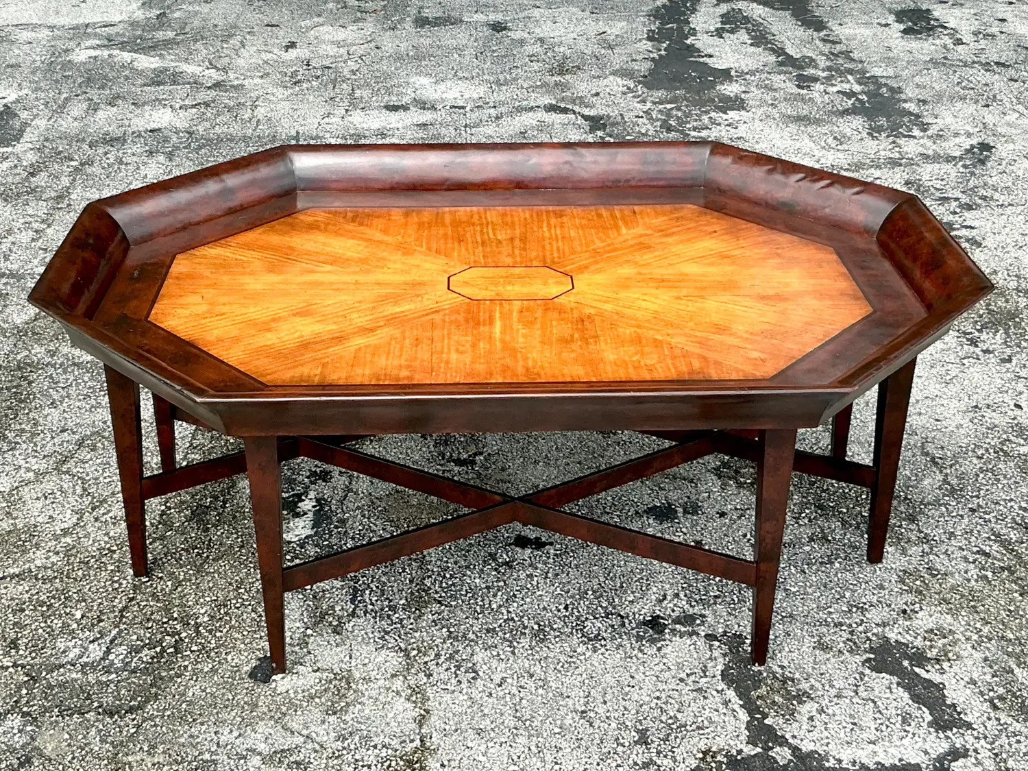 Vintage Regency Octagonal Inlaid Coffee Table - Back view