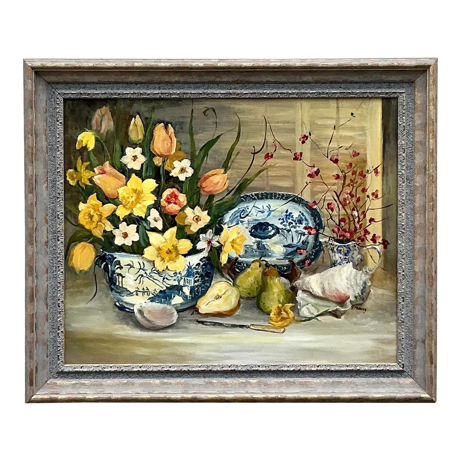 Vintage Regency Original Floral Still Life Painting on Canvas
