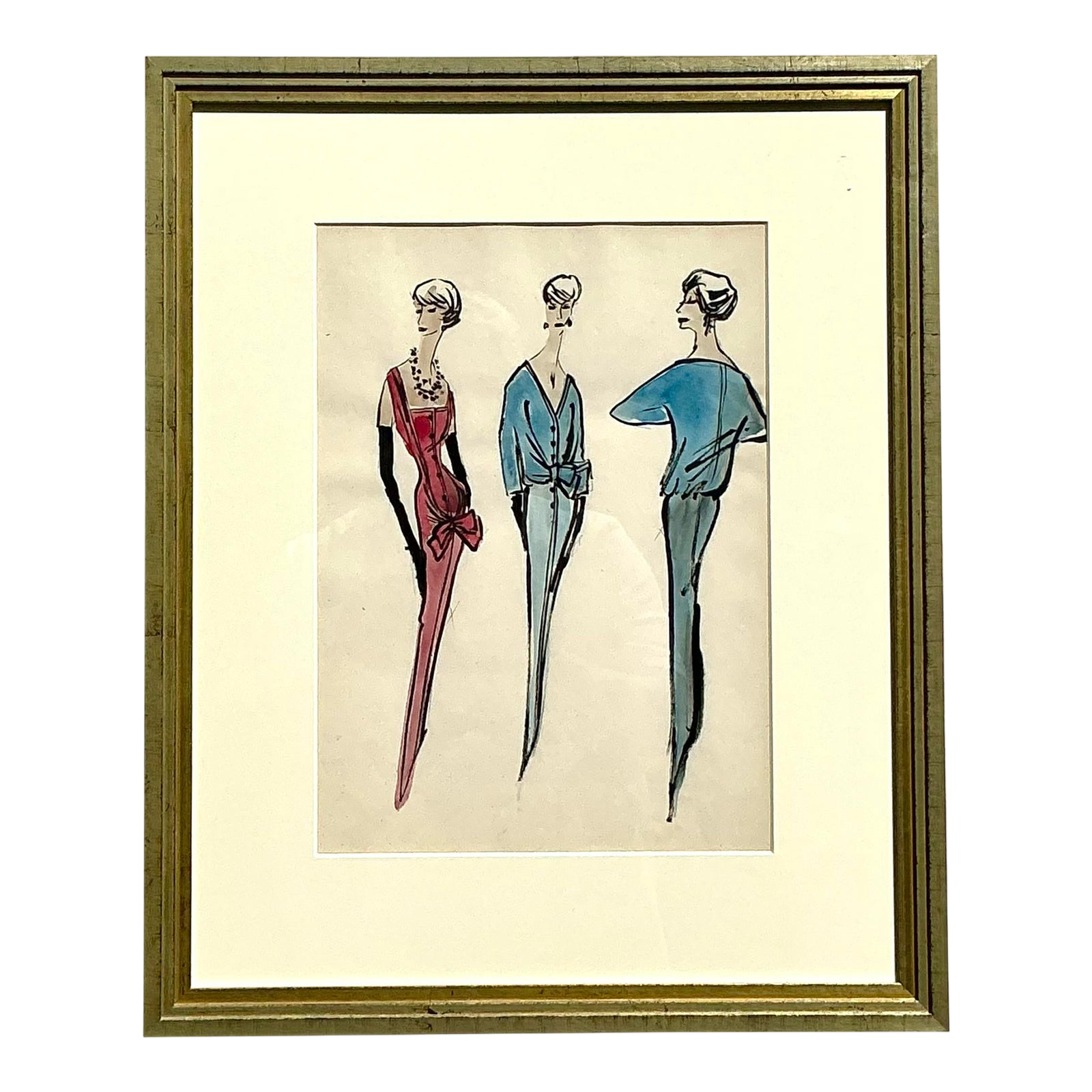 Vintage Regency Original Jacques Fath Fashion Sketch From Jane Stubbs Bergdorf Goodman