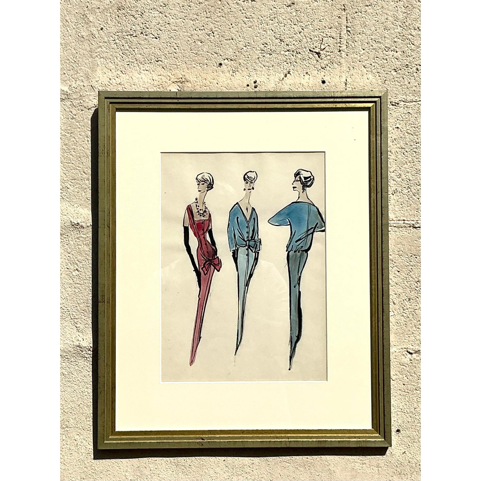 Vintage Regency Original Jacques Fath Fashion Sketch From Jane Stubbs Bergdorf Goodman - Top view