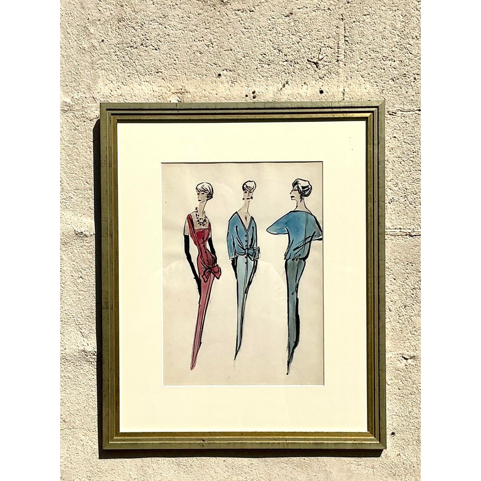 Vintage Regency Original Jacques Fath Fashion Sketch From Jane Stubbs Bergdorf Goodman - Back view