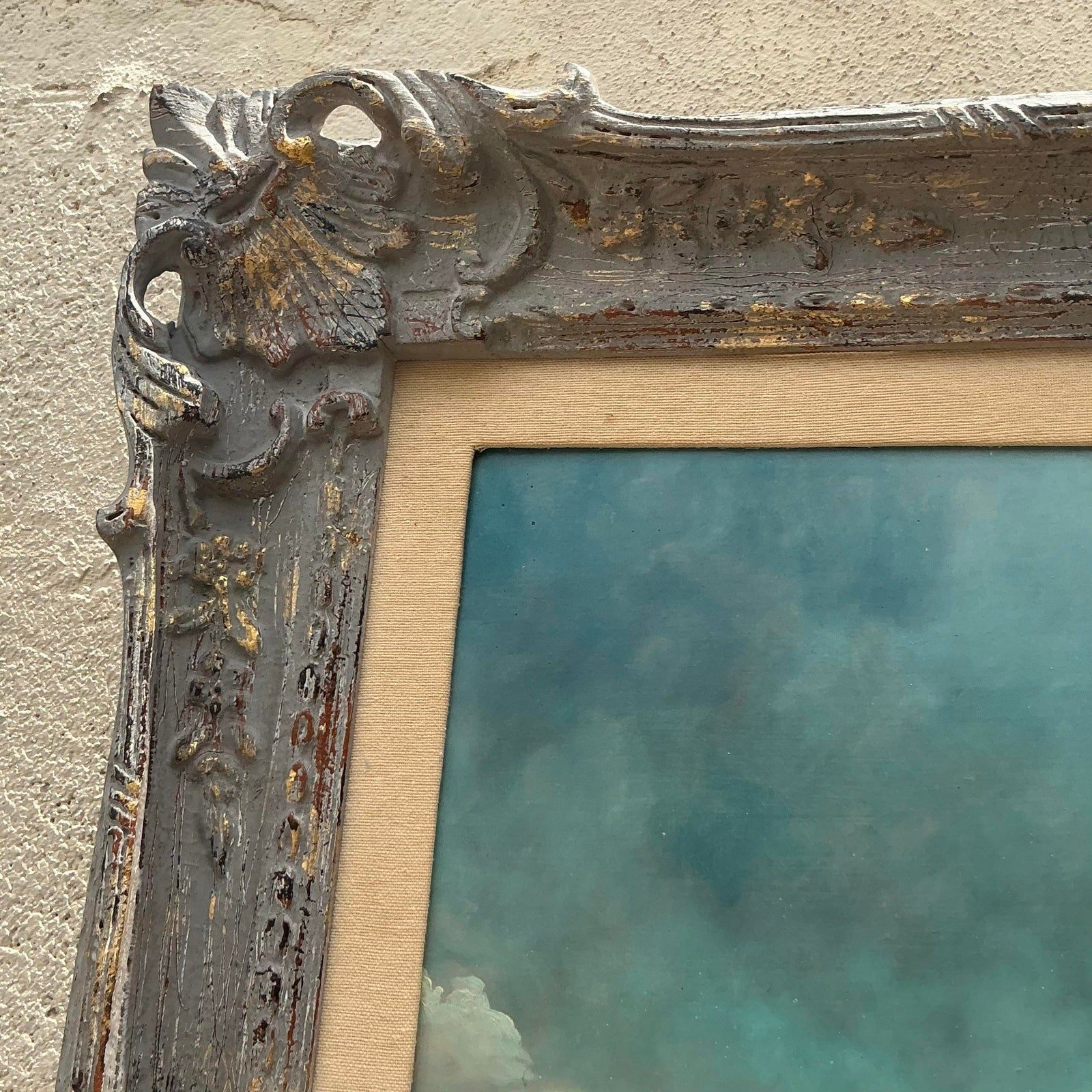 Vintage Regency Original Oil Painting of Doves - Top view